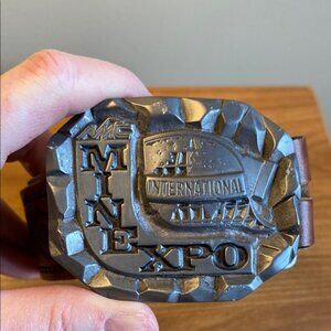 Gary Prazent Mine Expo International Belt Buckle Leather Men’s Size 36